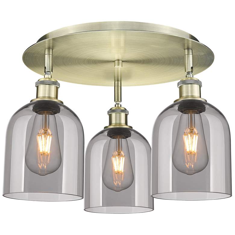 Image 1 Ballston Bella 17.25"W 3-Light Antique Brass Flush Mount w/ Smoke Shad