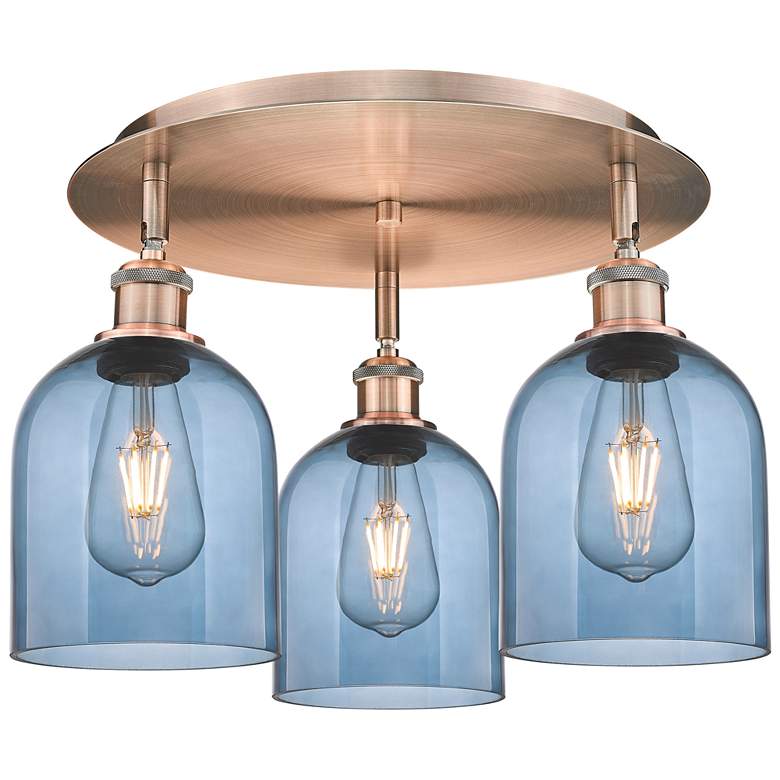 Image 1 Ballston Bella 17.25"W 3-Light Antique Copper Flush Mount w/ Blue Shad