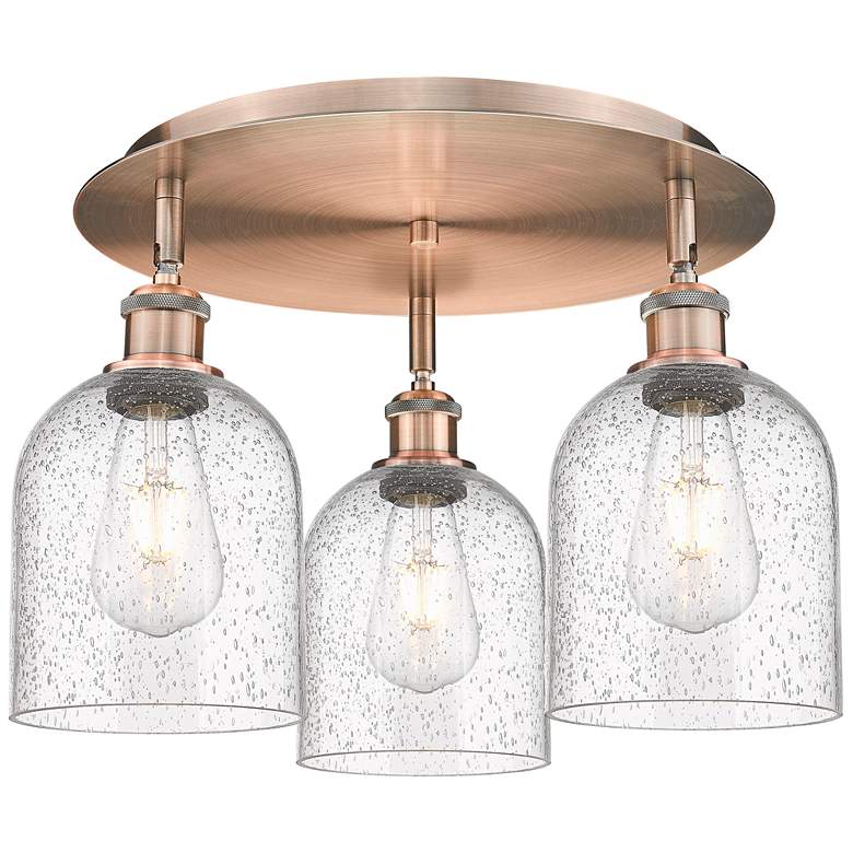 Image 1 Ballston Bella 17.25"W 3-Light Antique Copper Flush Mount w/ Seedy Sha