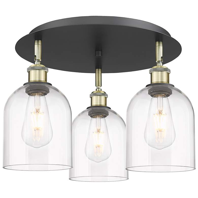 Image 1 Ballston Bella 17.25"W 3-Light Black Brass Flush Mount w/ Clear Shade