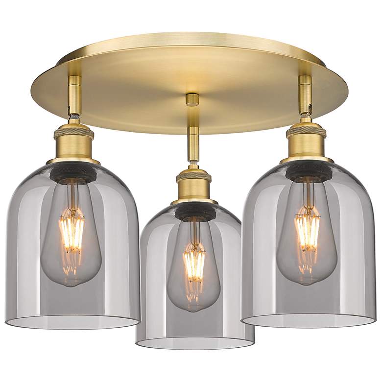 Image 1 Ballston Bella 17.25"W 3-Light Brushed Brass Flush Mount w/ Smoke Shad