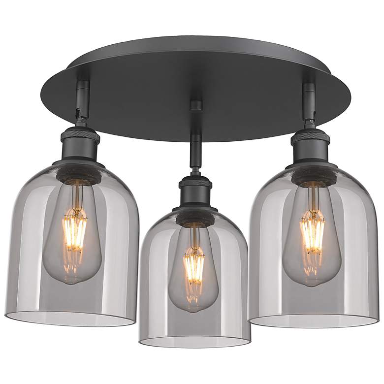 Image 1 Ballston Bella 17.25"W 3-Light Matte Black Flush Mount w/ Light Smoke