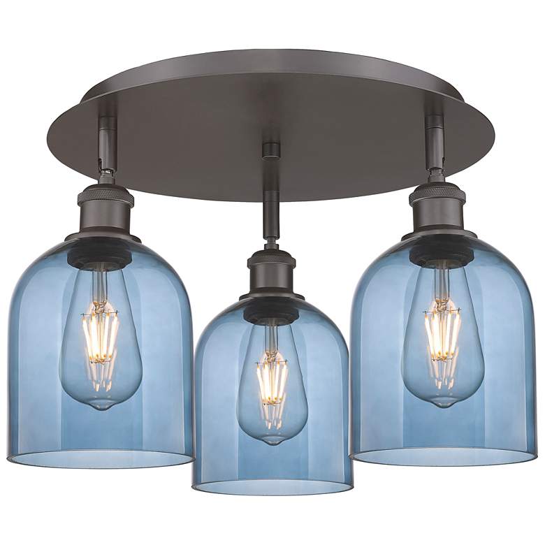 Image 1 Ballston Bella 17.25"W 3-Light Oil Rubbed Bronze Flush Mount w/ Blue S