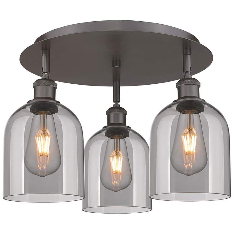 Image 1 Ballston Bella 17.25"W 3-Light Oiled Bronze Flush Mount w/ Smoke Shade