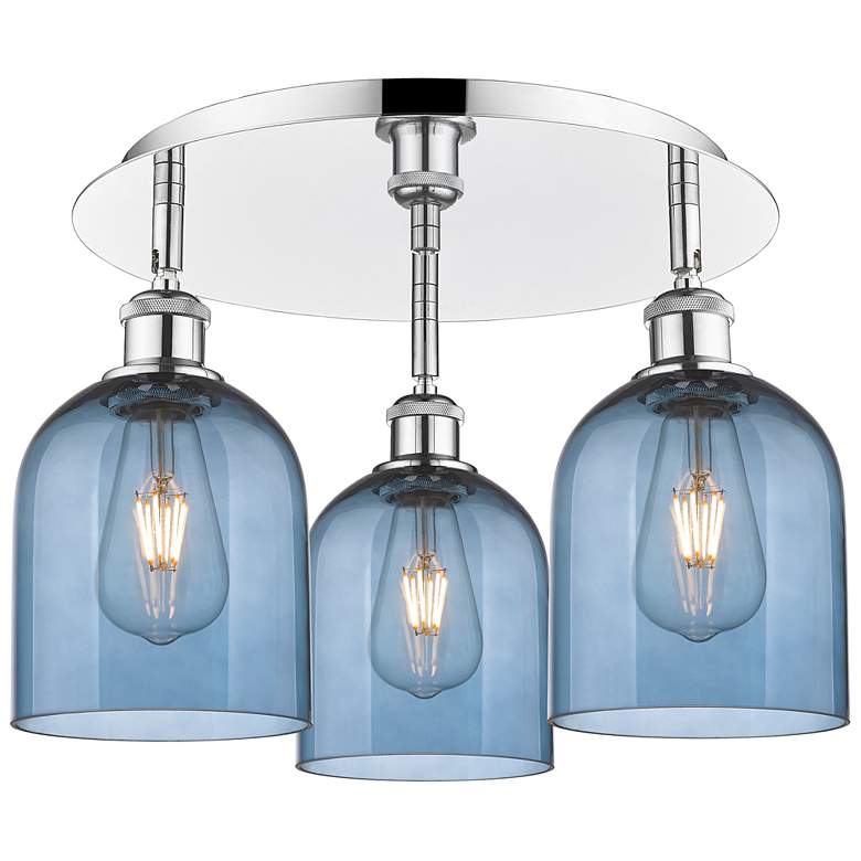 Image 1 Ballston Bella 17.25"W 3-Light Polished Chrome Flush Mount w/ Blue Sha