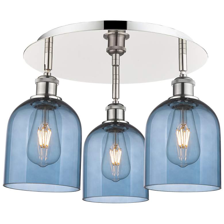 Image 1 Ballston Bella 17.25"W 3-Light Polished Nickel Flush Mount w/ Blue Sha