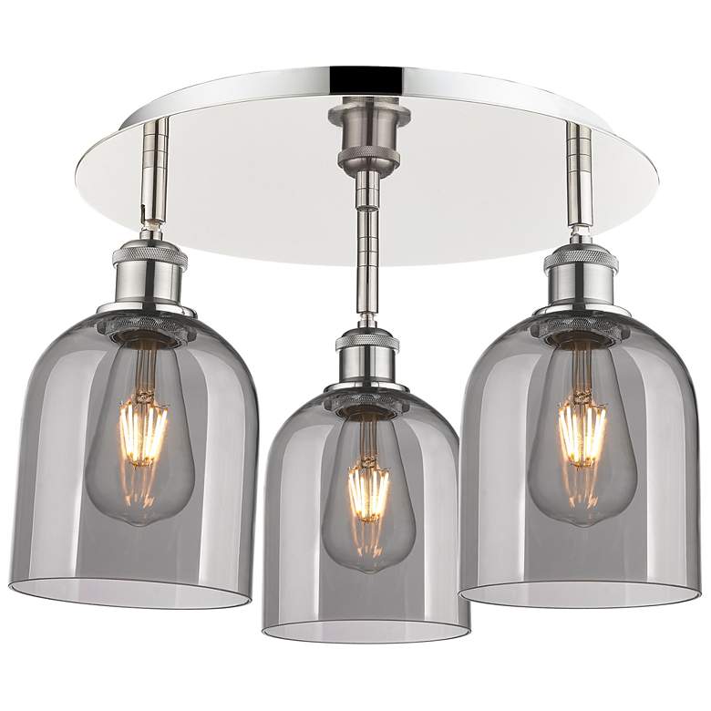 Image 1 Ballston Bella 17.25"W 3-Light Polished Nickel Flush Mount w/ Smoke Sh