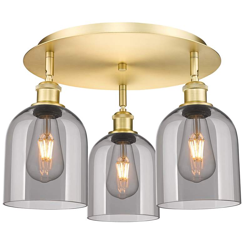 Image 1 Ballston Bella 17.25"W 3-Light Satin Gold Flush Mount w/ Light Smoke S