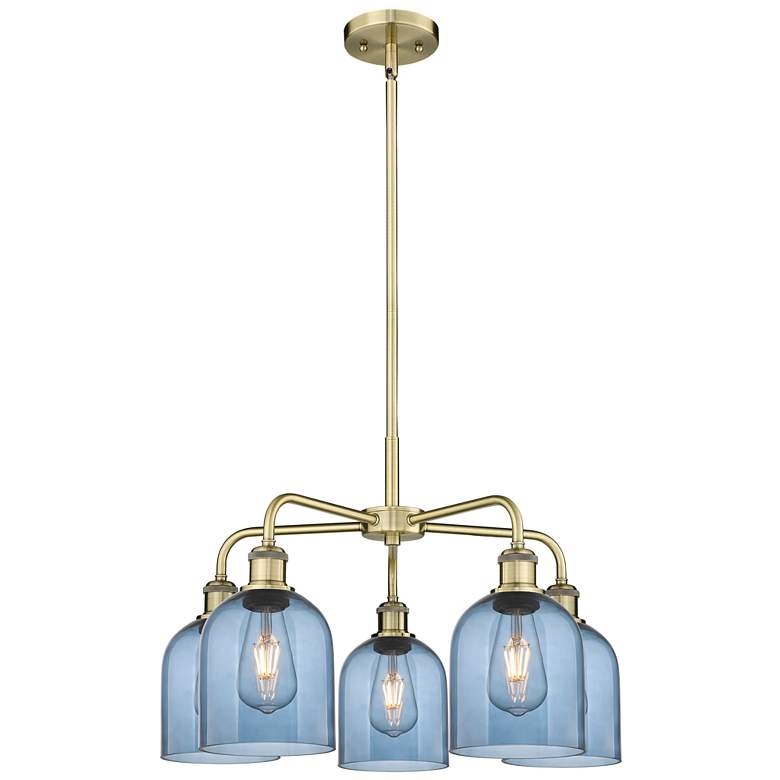Image 1 Ballston Bella 23.5"W 5-Light Antique Brass Stem Chandelier w/ Blue Sh