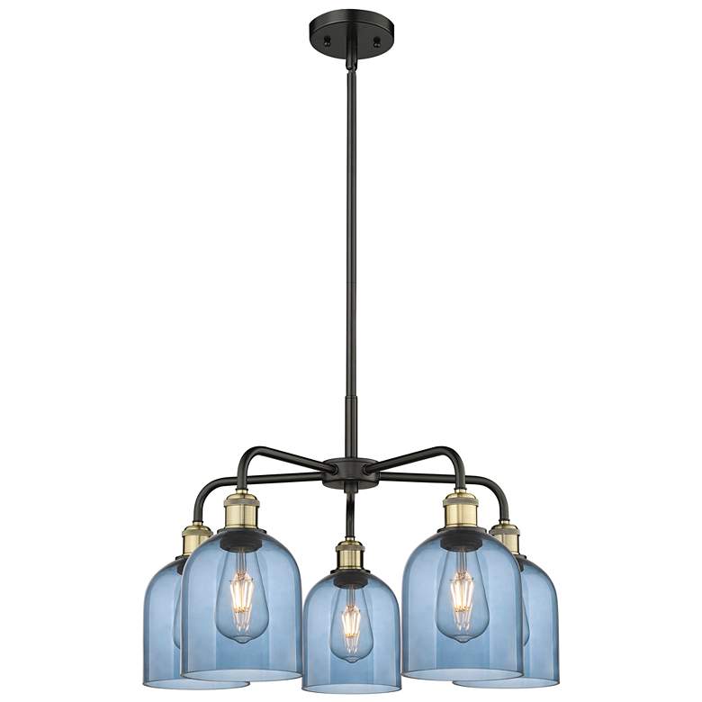 Image 1 Ballston Bella 23.5"W 5-Light Black Brass Stem Chandelier w/ Blue Shad