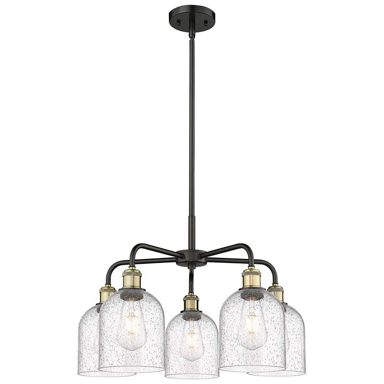 Image 1 Ballston Bella 23.5"W 5-Light Black Brass Stem Chandelier w/ Seedy Sha