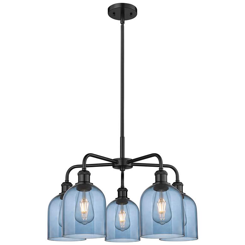 Image 1 Ballston Bella 23.5"W 5-Light Black Stem Chandelier w/ Blue Shade