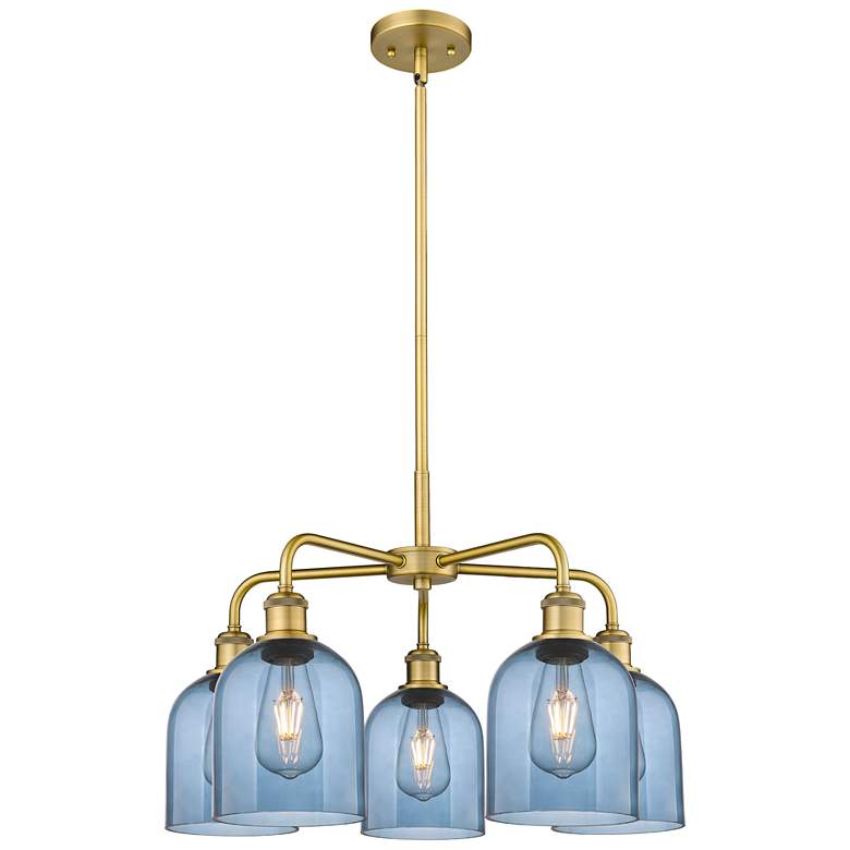 Image 1 Ballston Bella 23.5"W 5-Light Brushed Brass Stem Chandelier w/ Blue Sh