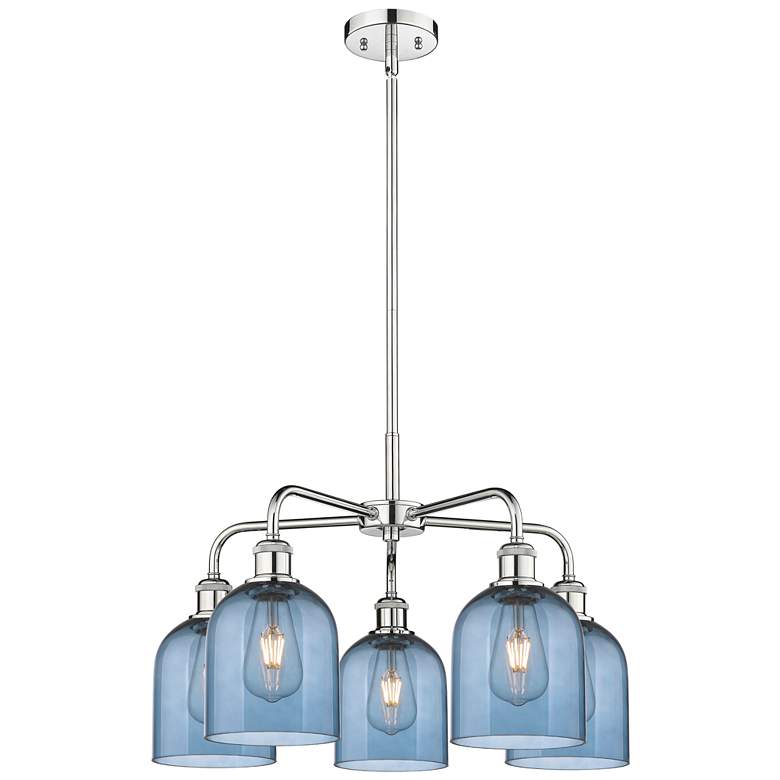 Image 1 Ballston Bella 23.5"W 5-Light Chrome Stem Chandelier w/ Blue Shade