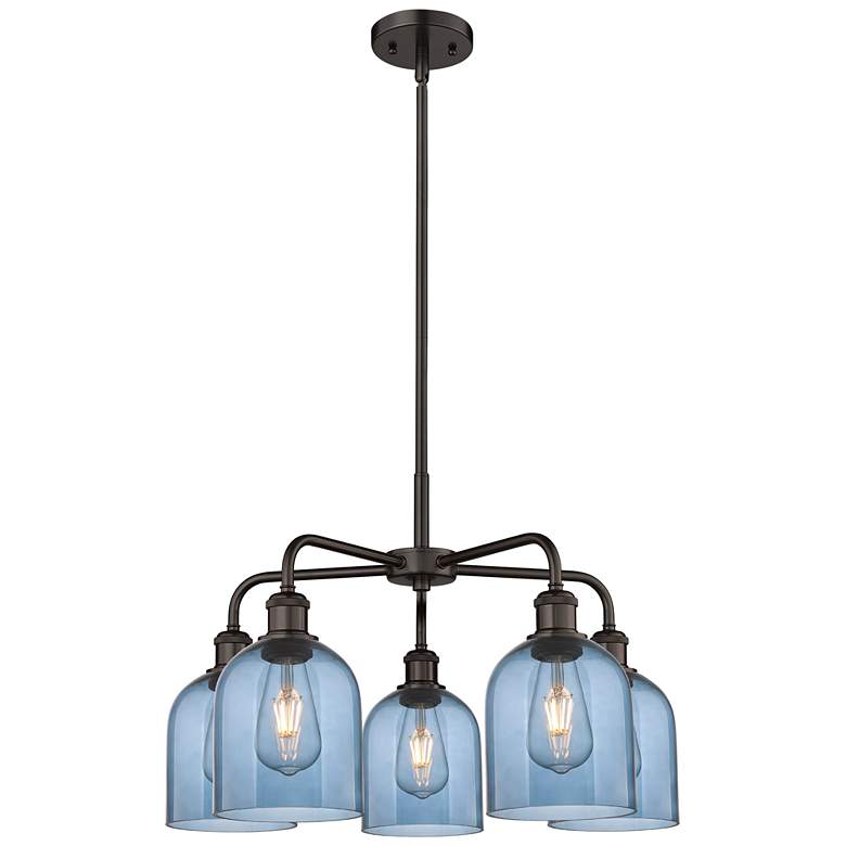 Image 1 Ballston Bella 23.5"W 5-Light Oiled Bronze Stem Chandelier w/ Blue Sha