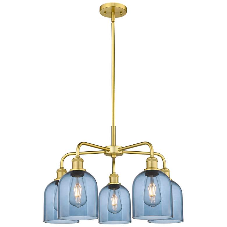 Image 1 Ballston Bella 23.5"W 5-Light Satin Gold Stem Chandelier w/ Blue Shade
