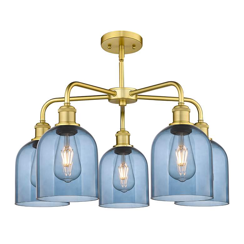 Image 2 Ballston Bella 23.5"W 5-Light Satin Gold Stem Chandelier w/ Blue Shade more views