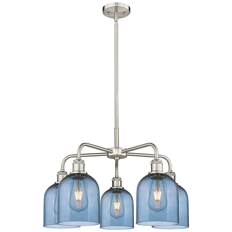 Image 1 Ballston Bella 23.5"W 5-Light Satin Nickel Stem Chandelier w/ Blue Sha