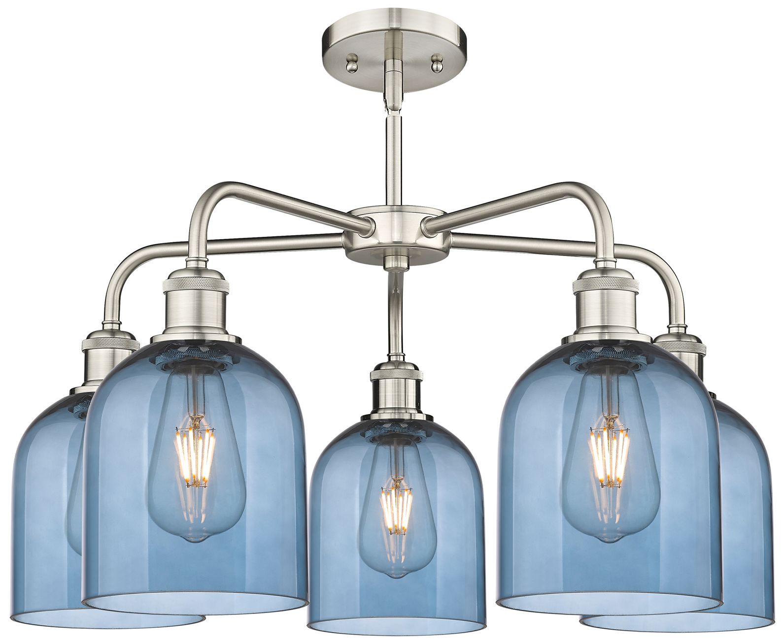 Image 2 Ballston Bella 23.5"W 5-Light Satin Nickel Stem Chandelier w/ Blue Sha more views
