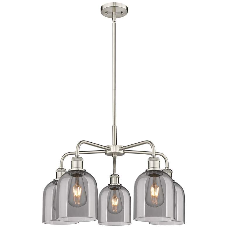 Image 1 Ballston Bella 23.5"W 5-Light Satin Nickel Stem Chandelier w/ Smoke Sh