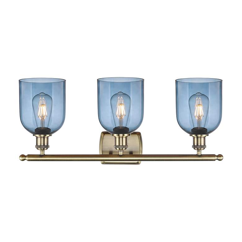 Image 2 Ballston Bella 25.5"W 3 Light Antique Brass Bath Light w/ Blue Shade more views