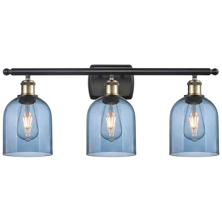 Image 1 Ballston Bella 25.5"W 3 Light Black Antique Brass Bath Light w/ Blue S