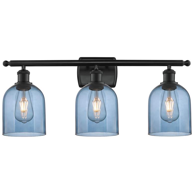 Image 1 Ballston Bella 25.5"W 3 Light Matte Black Bath Light w/ Princess Blue