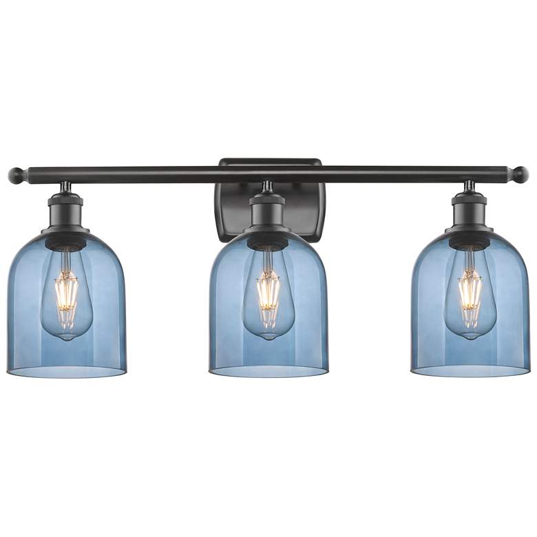 Image 1 Ballston Bella 25.5"W 3 Light Oiled Bronze Bath Light w/ Blue Shade