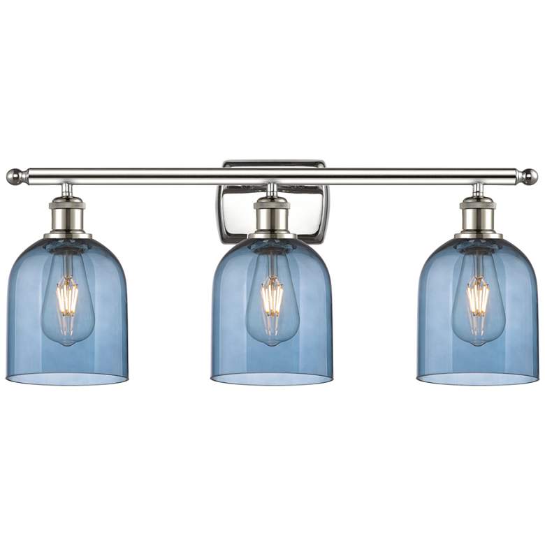 Image 1 Ballston Bella 25.5"W 3 Light Polished Nickel Bath Light w/ Blue Shade