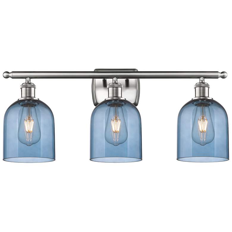 Image 1 Ballston Bella 25.5"W 3 Light Satin Nickel Bath Light w/ Blue Shade