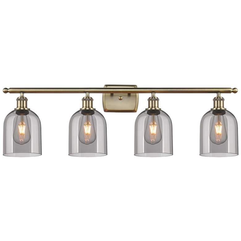 Image 1 Ballston Bella 35.5"W 4-Light Antique Brass Bath Light w/ Smoke Shade