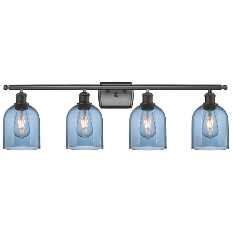 Image 1 Ballston Bella 35.5"W 4-Light Oiled Bronze Bath Vanity Light w/ Blue S