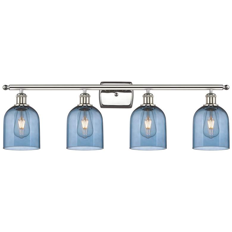 Image 1 Ballston Bella 35.5"W 4-Light Polished Nickel Bath Light w/ Blue Shade