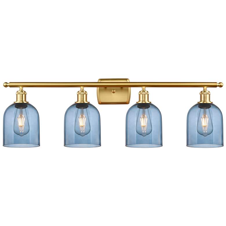 Image 1 Ballston Bella 35.5"W 4-Light Satin Gold Bath Vanity Light w/ Blue Sha
