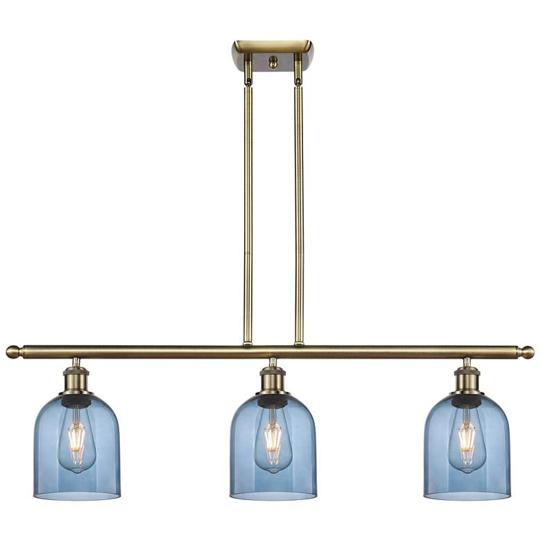 Image 1 Ballston Bella 36"W 3-Light Antique Brass Stem Island Light w/ Blue Sh