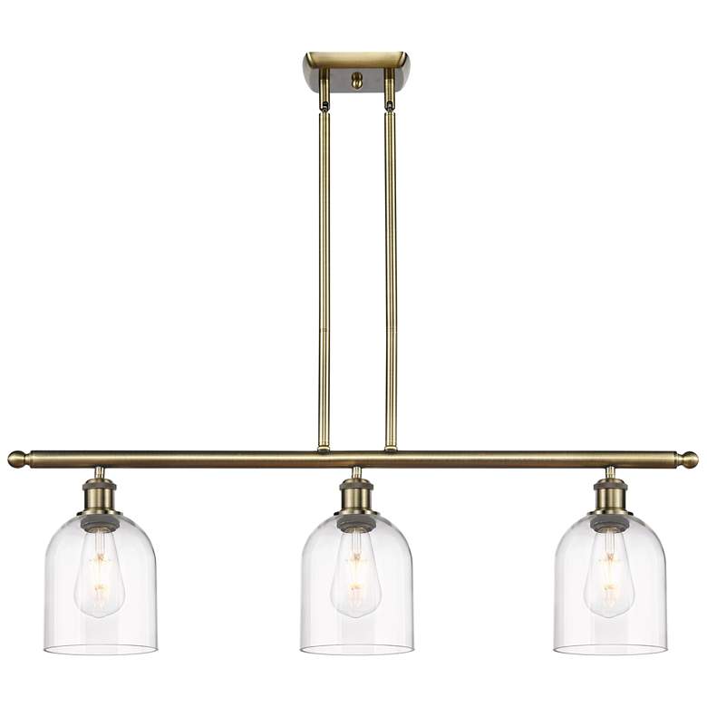 Image 1 Ballston Bella 36"W 3-Light Antique Brass Stem Island Light w/ Clear S