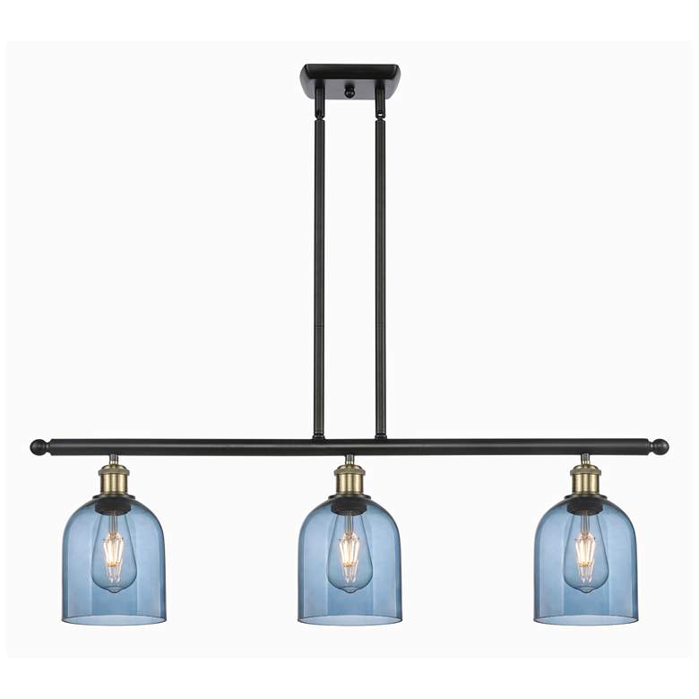 Image 1 Ballston Bella 36"W 3-Light Black Brass Stem Island Light w/ Blue Shad
