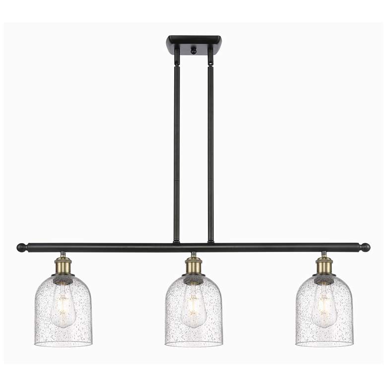 Image 1 Ballston Bella 36"W 3-Light Black Brass Stem Island Light w/ Seedy Sha