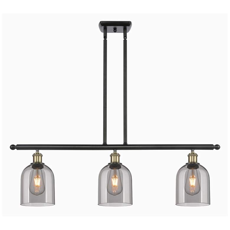 Image 1 Ballston Bella 36"W 3-Light Black Brass Stem Island Light w/ Smoke Sha