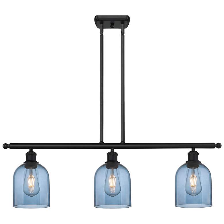 Image 1 Ballston Bella 36"W 3-Light Black Stem Island Light w/ Blue Shade