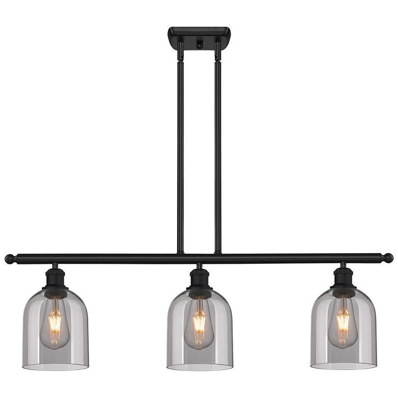 Image 1 Ballston Bella 36"W 3-Light Black Stem Island Light w/ Smoke Shade