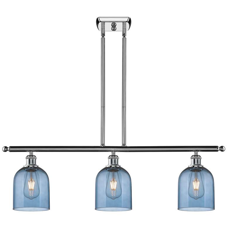 Image 1 Ballston Bella 36"W 3-Light Chrome Stem Island Light w/ Blue Shade