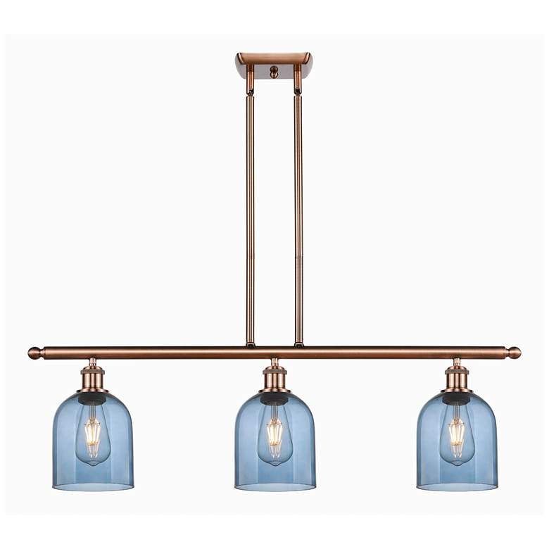 Image 1 Ballston Bella 36"W 3-Light Copper Stem Island Light w/ Blue Shade