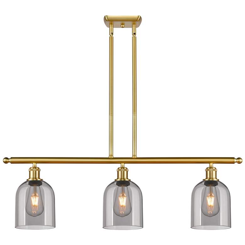 Image 1 Ballston Bella 36"W 3-Light Gold Stem Island Light w/ Smoke Shade