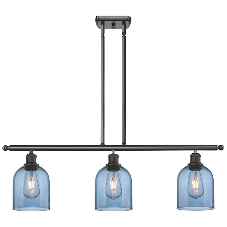 Image 1 Ballston Bella 36"W 3-Light Oiled Bronze Stem Island Light w/ Blue Sha