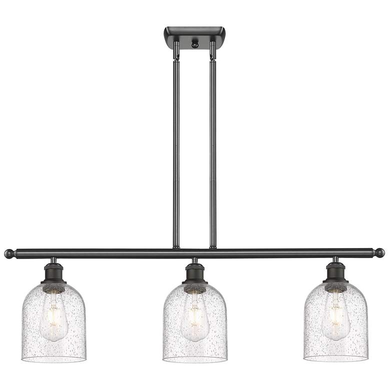 Image 1 Ballston Bella 36"W 3-Light Oiled Bronze Stem Island Light w/ Seedy Sh