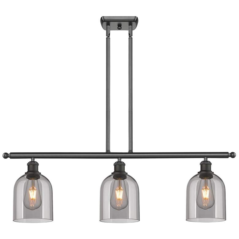 Image 1 Ballston Bella 36"W 3-Light Oiled Bronze Stem Island Light w/ Smoke Sh