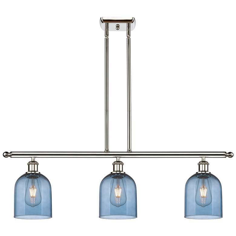 Image 1 Ballston Bella 36"W 3-Light Polished Nickel Stem Island Light w/ Blue