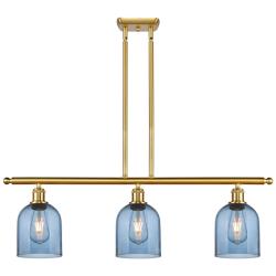 Ballston Bella 36"W 3-Light Satin Gold Stem Island Light w/ Blue Shade