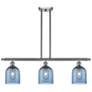 1_Ballston Bella 36"W 3-Light Satin Nickel Stem Island Light w/ Blue Sha